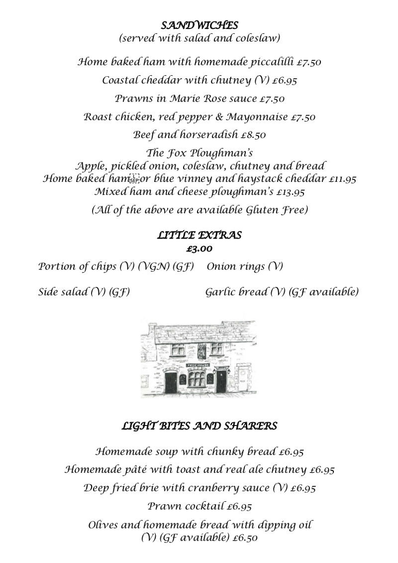 Menu | The Fox Inn Corfe Castle