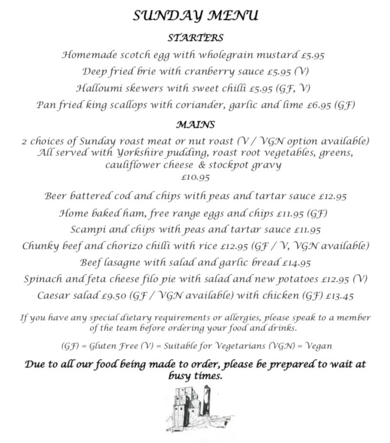 Menu | The Fox Inn Corfe Castle