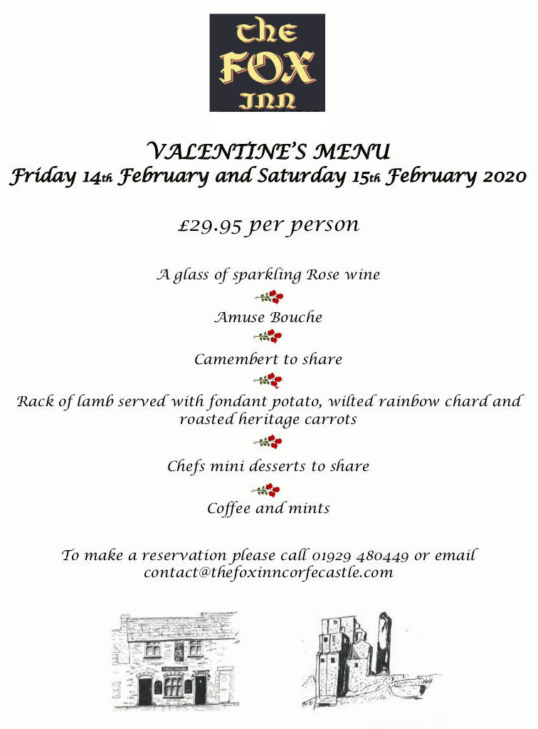 Valentines Menu | The Fox Inn Corfe Castle